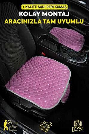 Opel Corsa Deri Silinebilir Cepli Oto Kılıf-Minder Oturak Seti (3 parça) Pembe