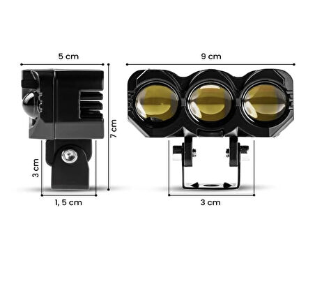 Point Motosiklet 3 LED Lazer Sis Farı Delici Beyaz Sarı Çift Renk Metal Baykuş LED Işık