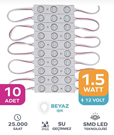Point 3 Ledli Parmak LED Modül 1.5W 2835 Smd Mercekli 12V-10 Adet Beyaz