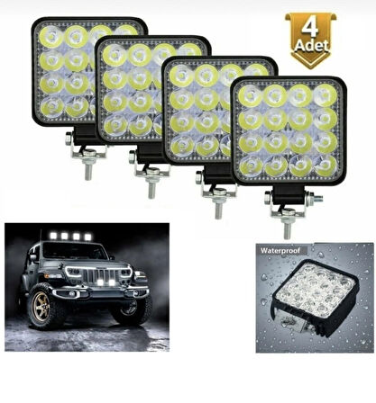 Point 4 Adet 16 LED Off Road Iş Makinesi Kamyon Traktör Projektör Çalışma ve Sis Lambası 48 Watt 12V