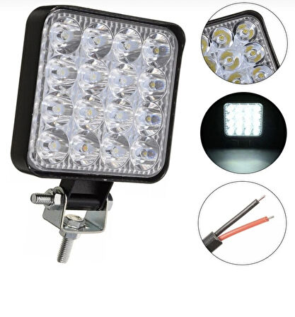 Point 4 Adet 16 LED Off Road Iş Makinesi Kamyon Traktör Projektör Çalışma ve Sis Lambası 48 Watt 12V