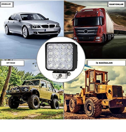 Point 2 Adet 16 LED Off Road Iş Makinesi Kamyon Traktör Projektör Çalışma ve Sis Lambası 48 Watt 12V