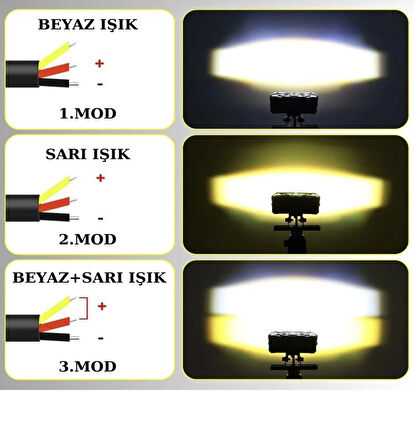Point Motosiklet Scooter Sis Farı 3 Mod Delici Işık Beyaz Sarı Metal Kasa 12V/24V LED Işık 2 Adet
