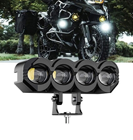 Point Motosiklet 4 LED Lazer Sis Farı Delici Beyaz Sarı Çift Renk Metal Baykuş LED Işık