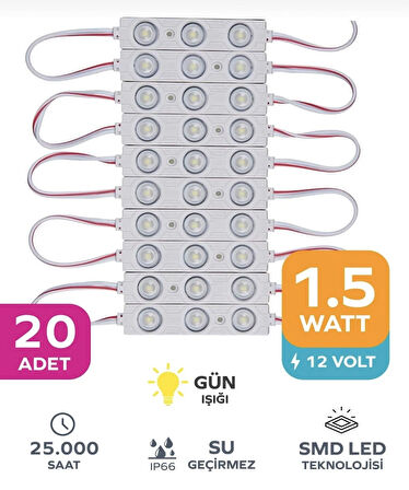 Point 3 Ledli Parmak LED Modül 1.5W 2835 Smd Mercekli 12V-20 Adet Beyaz