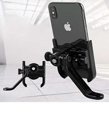 Point Dikiz Ayna Bağlantılı Metal Motosiklet ve Bisiklet Telefon Tutucu Metal Telefon Tutacağı