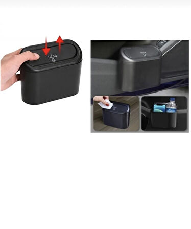 Point Oto Araba Çöp Kutusu Kapaklı Organizer Çöp Kovası Siyah