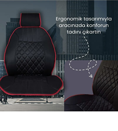 Point Renault Scenic Oto Siyah-Kırmızı Ön İki Koltuk Minderi
