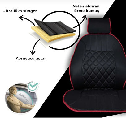 Point Toyota C-Hr Oto Siyah-Kırmızı Ön İki Koltuk Minderi
