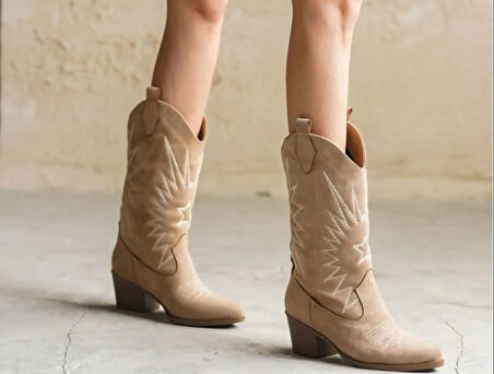 Nubuk Süet Kanvas Kovboy uzun western bot