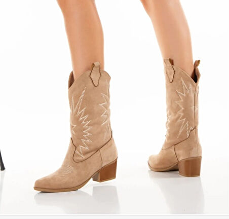 Nubuk Süet Kanvas Kovboy uzun western bot