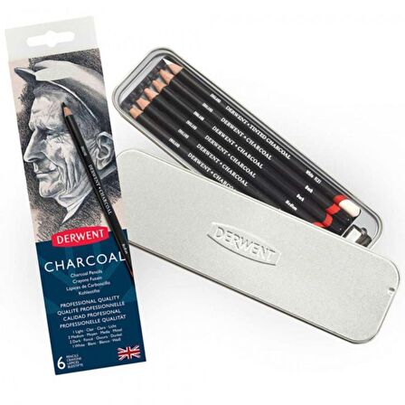 Derwent Charcoal Pencil 6'lı Teneke Kutu