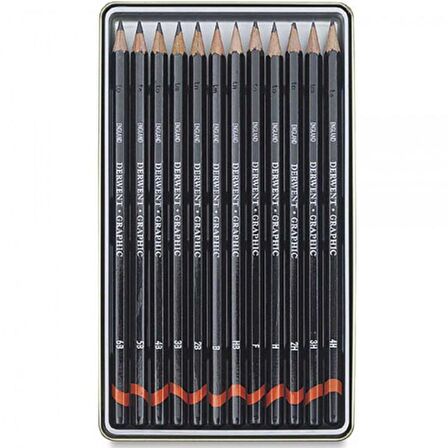 Derwent Graphic Pencil 12'li Teneke Kutu Medium (Dereceli Kalem)(Dengeli Uçlar)