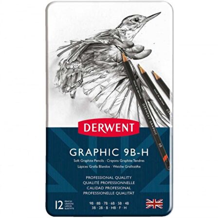 Derwent Graphic Pencil 12'li Teneke Kutu Soft (Dereceli Kalem)(Yumuşak Uçlar)