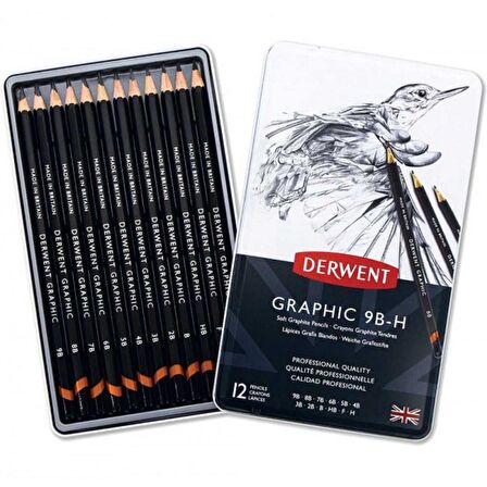 Derwent Graphic Pencil 12'li Teneke Kutu Soft (Dereceli Kalem)(Yumuşak Uçlar)