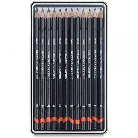 Derwent Graphic Pencil 12'li Teneke Kutu Soft (Dereceli Kalem)(Yumuşak Uçlar)