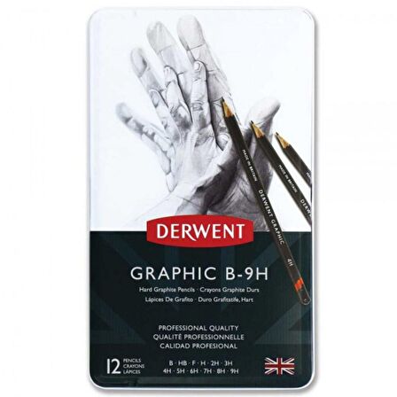 Derwent Graphic Pencil 12'li Teneke Kutu Hard (Dereceli Kalem)(Sert Uçlar)