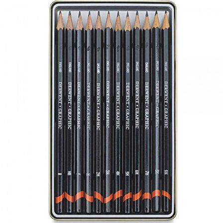 Derwent Graphic Pencil 12'li Teneke Kutu Hard (Dereceli Kalem)(Sert Uçlar)