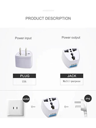 Ingiltere Abd Fiş Adaptörü 2 Pinli Amerikan Avrupa Seyahat Güç Adaptörü Dönüştürücü Elektrik Prizi Beyaz