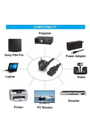 ( 2'in'1 ) 1.8 Metre Power Güç Kablosu C13 3pinli PSU Kablosu + Vga Görüntü Kablosu 1.5 Metre Vga Kablo Monitör Projeksiyon Ekran 15 Pin Görüntü Kablosu 1.5mt Güç Ve Görüntü Seti