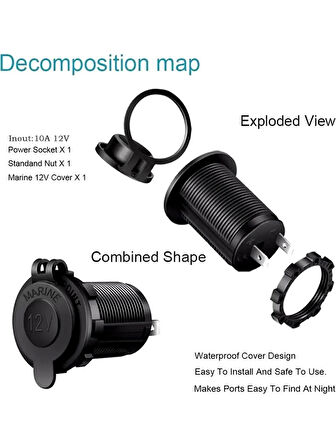 Dişi Çakmaklık Soketi 12V Kapaklı Boş Çakmak Soketi Motosiklet Araba Oto Tekne Çakmaklık