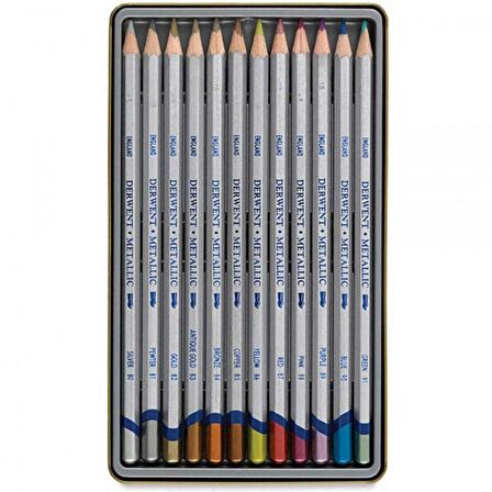 Derwent Metallic Pencil 12'li Teneke Kutu (Metalik Boya Kalemi)