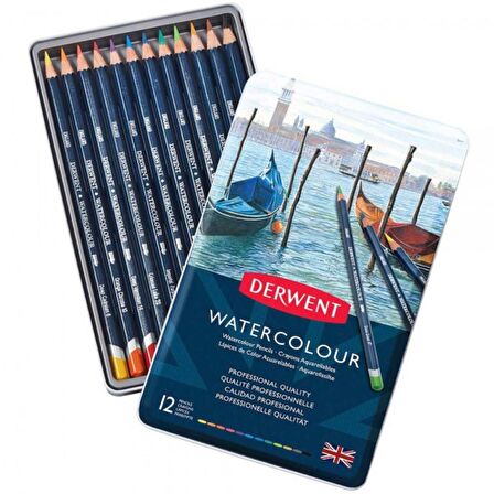 Derwent Watercolour Pencil 12'li Teneke Kutu (Sulu Boya Kalemi)