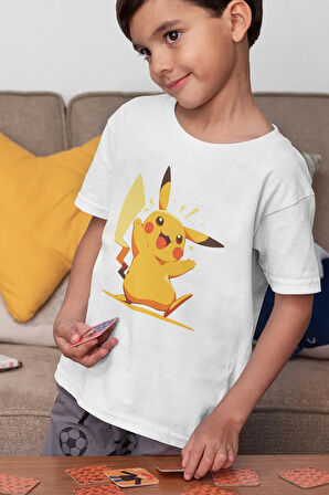 Pokemon Pikaçu Baskılı Unisex Çizgi Film Çocuk Tişört (1-12 Yaş)