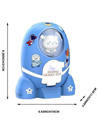 Roket Şeklinde Kumbara Çocuklara ve Büyüklere Para Tasarruf Kutusu Mavi Renk