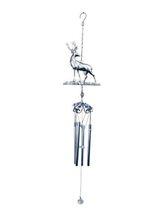 Geyik Tasarımlı Dekoratif Rüzgar Çanı | Metal & Cam | Gri Renk | 83 cm