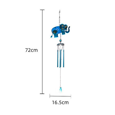 Şans ve Huzur Getiren Fil Tasarımlı Dekoratif Rüzgar Çanı | Metal & Cam 72 cm
