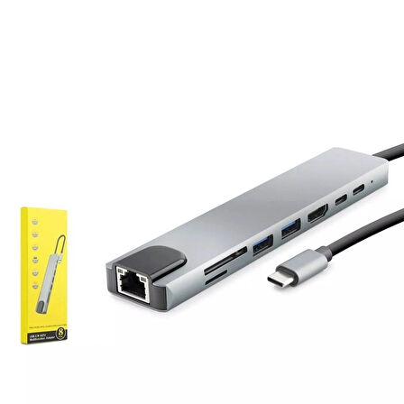 8in1 4K Type-C USB 3.0 Hub HDMI RJ45 SDTF Adaptörü