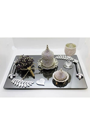 Damat Fincanı Gümüş Ayna Taşlı Damat Kahve Fincanı Seti Pleksi "damat Kahvesi" Yazısı