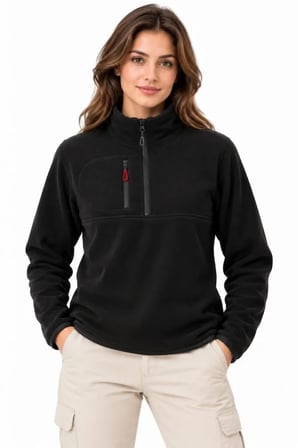 Polar Dik Yaka Yarım Fermuarlı Fermuarlı Göğüs Cepli Regular Fit Kışlık Sweatshirt - Siyah
