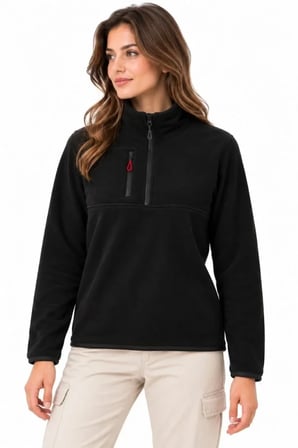 Polar Dik Yaka Yarım Fermuarlı Fermuarlı Göğüs Cepli Regular Fit Kışlık Sweatshirt - Siyah