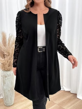 Kadın Uzun Kollu Dantel Detaylı önü Açık Midi Modal Ceket