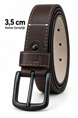 Erkek Kahverengi 3,5 Cm Dikiş Detaylı Metal Tokalı Kot Ve Kumaş Pantolon Kemeri