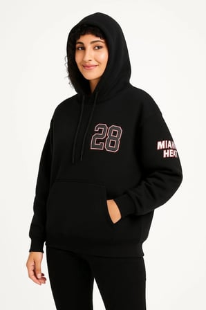 Üç İplik Kapüşonlu Ön Ve Arka Baskılı SweatShirt Hoodie - Siyah
