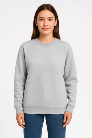 Üç İplik Düz Bisiklet Yaka SweatShirt - Gri