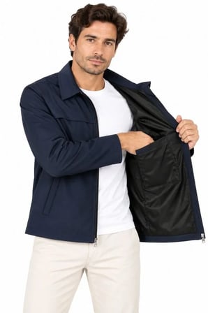 Erkek Su İtici Rüzgar Keser Astarlı Tam Fermuarlı 4 Mevsim Regular Fit Mont Ceket - Lacivert