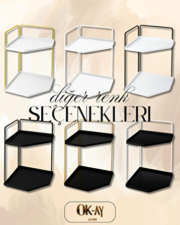 Dekoratif 2 Katlı Raf | Çok Amaçlı Organizer Paslanmaz Çelik & Ahşap Stand – Salon, Mutfak, Banyo, Çalışma Alanı İçin