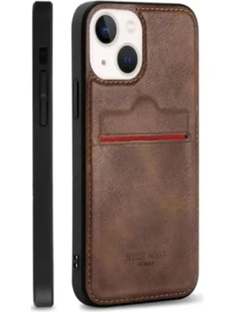Kartlıklı Lüks Deri Kılıf, iPhone 14 Plus için, Kahverengi, Kart Bölmeli Premium Koruyucu Telefon Kılıf