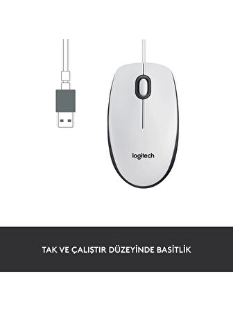 Logitech M100 Kablolu 1.000 DPI USB Mouse - Beyaz