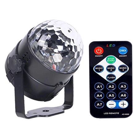 Sesle Duyarlı Kumandalı LED RGB Disko Topu Mini Boyutlu Taşınabilir Renkli Parti Işığı