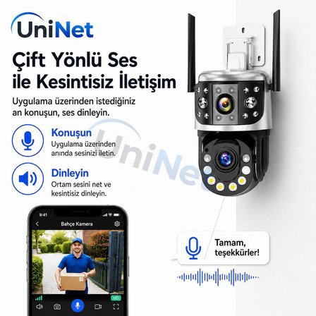 uninet 36X Optik Zoom 6mp Çift Kameralı Wifi Ptz Güvenlik Kamerası – 355° Döner Başlıklı ve Gece Görüşlü İP Kamera