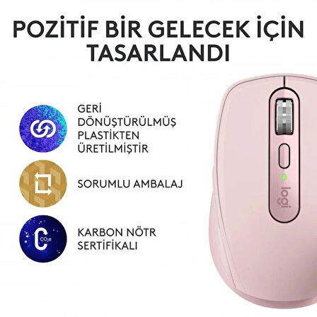 Logitech MX Anywhere 3S Kompakt 8000 DPI Optik Sensörlü Sessiz Bluetooth Kablosuz Mouse - Pembe