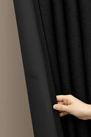 Deste V14 Siyah Çift Taraflı Astarlı Keten Fon ve Karartma Perde - Düz Dikim