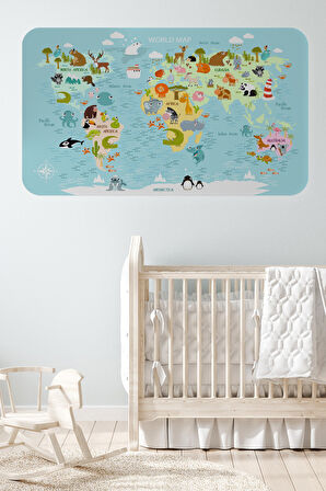 Eğitici Dünya Haritası Dünya Atlası Çocuk Ve Bebek Odası Duvar Sticker