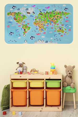 Eğitici Dünya Haritası Dünya Atlası Çocuk Ve Bebek Odası Duvar Sticker