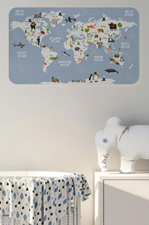 Eğitici Dünya Haritası Dünya Atlası Çocuk Ve Bebek Odası Duvar Sticker